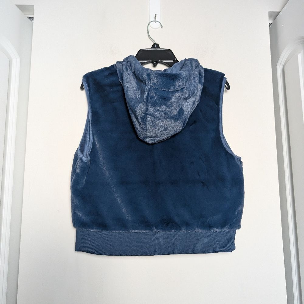Calia Blue Fur Vest women's hooded full zip pristine sz M - Picture 8 of 10